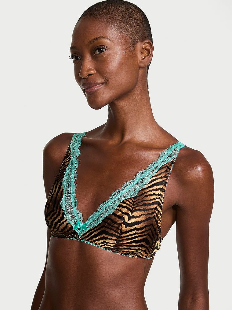 Victoria's Secret Sutien Tease din satin, cu margini din dantelă, fără sârme, cu decolteu adânc
