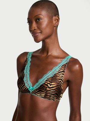 Victoria's Secret Sutien Tease din satin, cu margini din dantelă, fără sârme, cu decolteu adânc