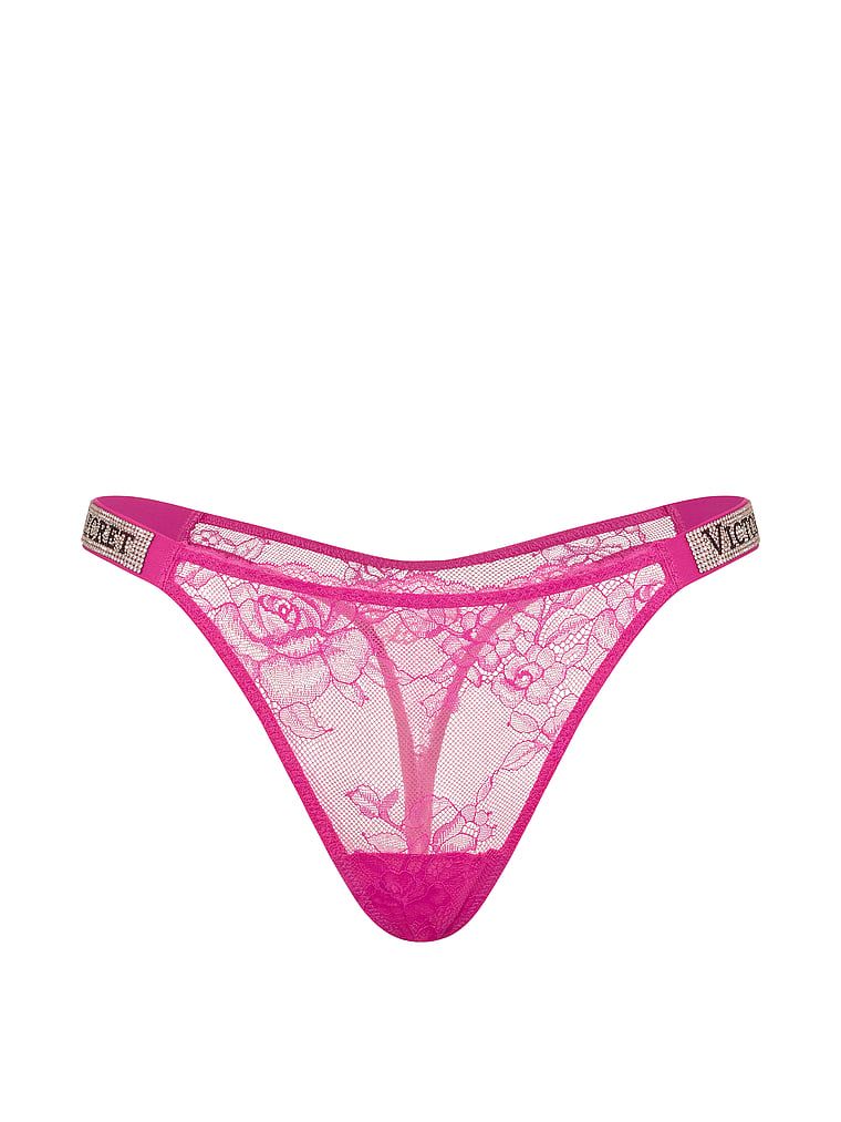 Tanga din dantelă cu bretele lucioase Shine Strap. Produsul este roz și provine din colecția Very Sexy.