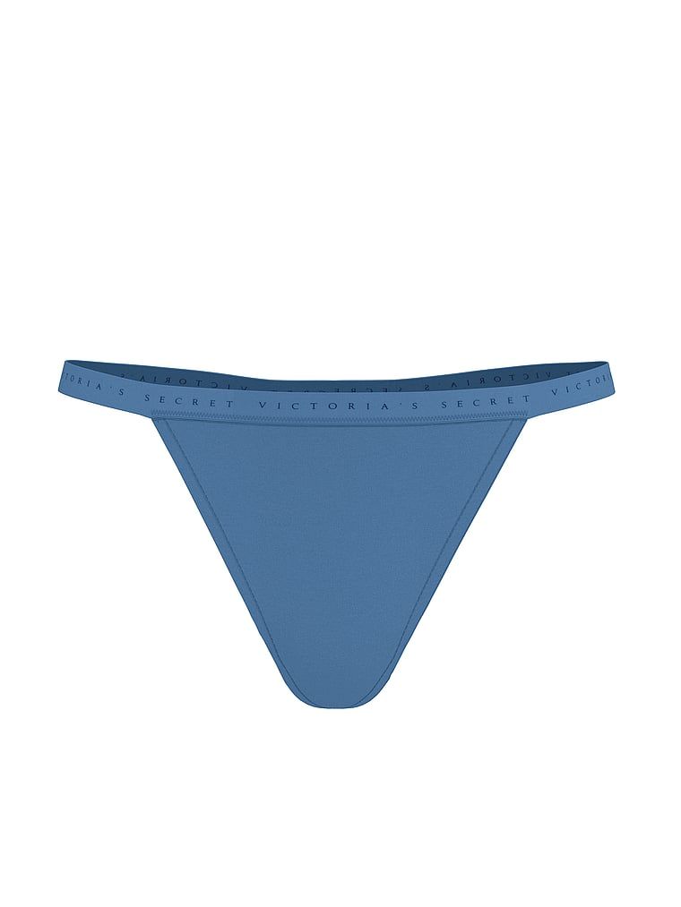 Tanga din bumbac elastic. Produsul este albastru și provine din colecția Victoria's Secret.