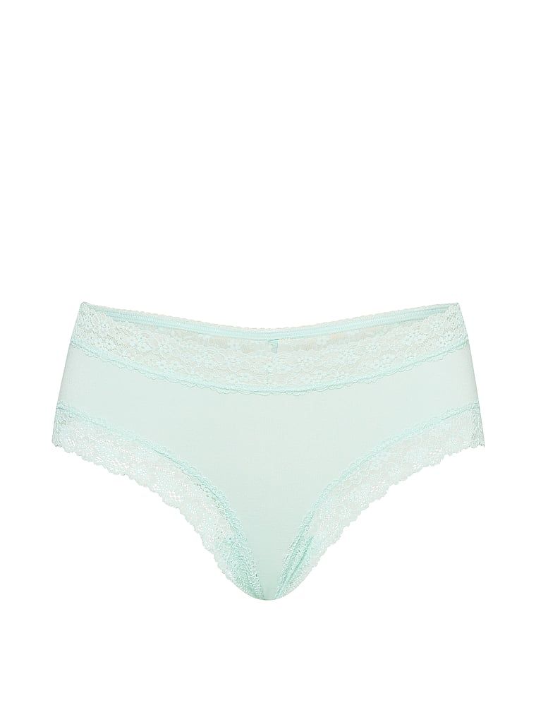 Chiloți de bumbac cu dantelă pe spatele lui Cheeky. Produsul este de culoare verde și provine din colecția Lace Trim.