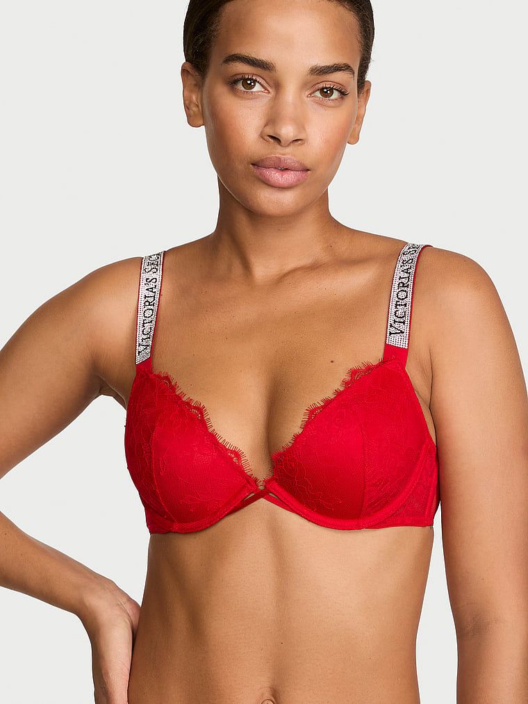 Very Sexy Sutien Demi cu bretele strălucitoare, cu decolteu adânc și căptușeală subțire, din dantelă cu trandafiri