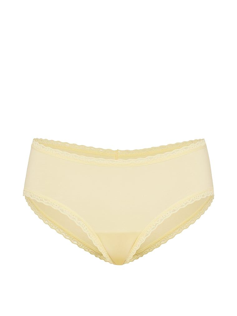 Chiloți de bumbac cu dantelă pe margini, dantelă-talie obraznică. Produsul este galben și provine din colecția Lace Trim.