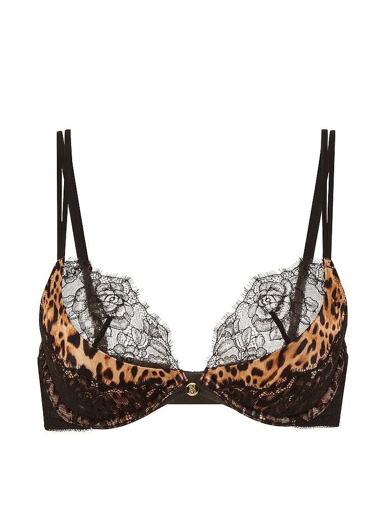 Sutien push-up cu inserții de dantelă cu decolț adânc. Produsul are o culoare cu model și provine din colecția Very Sexy.