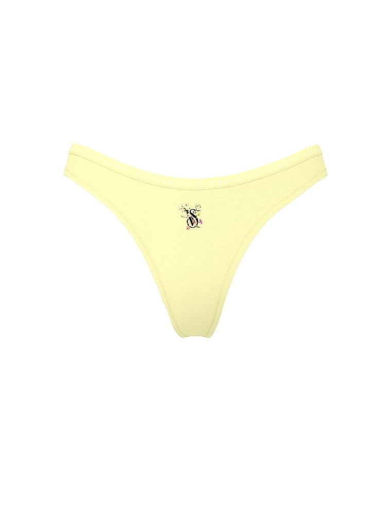 Tanga de bumbac cu picior înalt. Produsul este galben și provine din colecția Victoria's Secret.