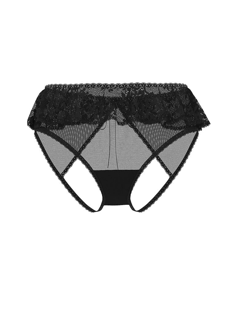 Chiloți deschiși pe spate cu volane din dantelă Heritage. Produsul este negru și provine din colecția Dream Angels.