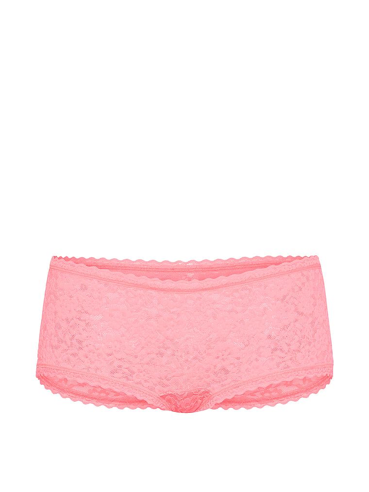 Pantaloni scurți din dantelă, pantaloni scurți cu talie joasă Boyshort. Produsul este roz și provine din colecția Lacie.