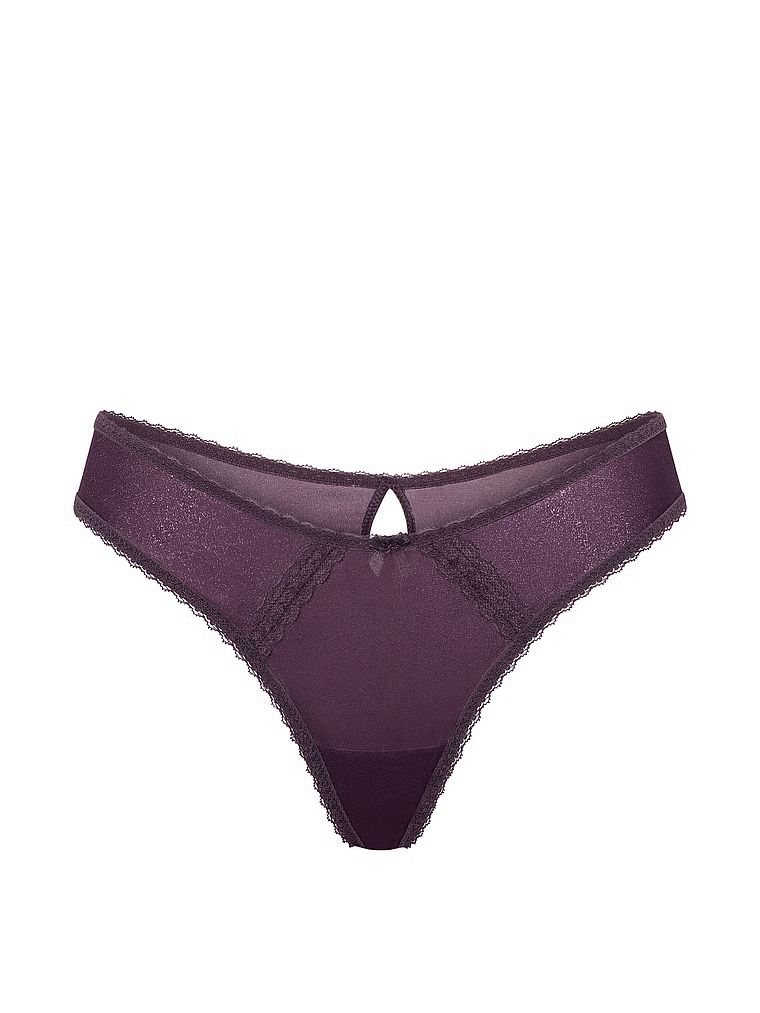 Chiloți brazilieni strălucitori cu decupaje în spate Sheer Shimmer Brazilian. Produsul este de culoare mov și provine din colecția Dream Angels.