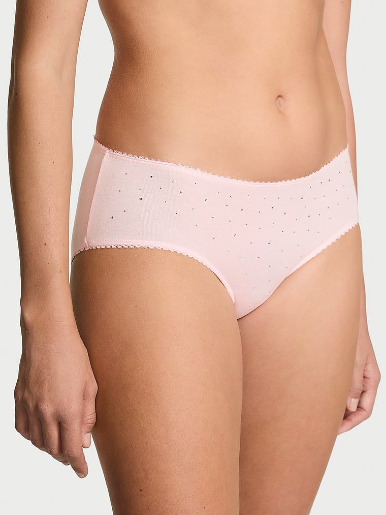 Chiloți din bumbac cu paiete Sparkle Hiphugger. Produsul este de culoare roz și provine din colecția Victoria's Secret.