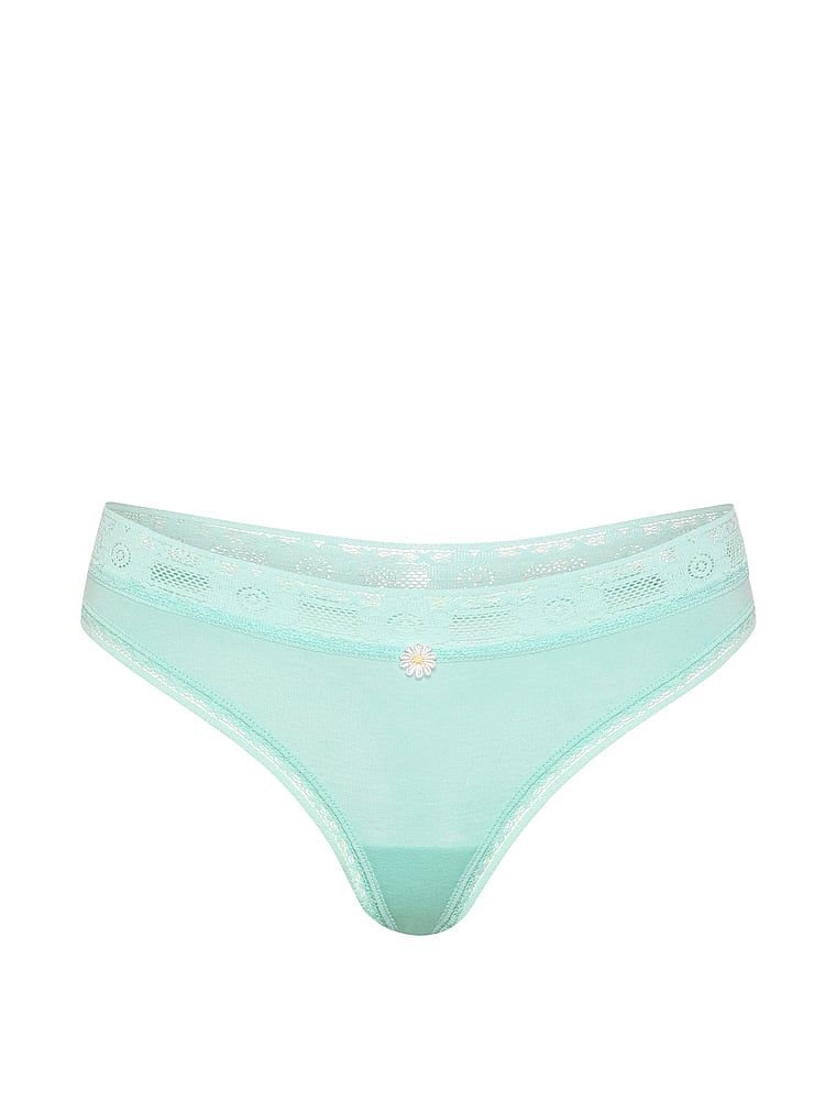 Tanga din bumbac cu dantelă, dantelă-Trim. Produsul este verde și provine din colecția Lace Trim.