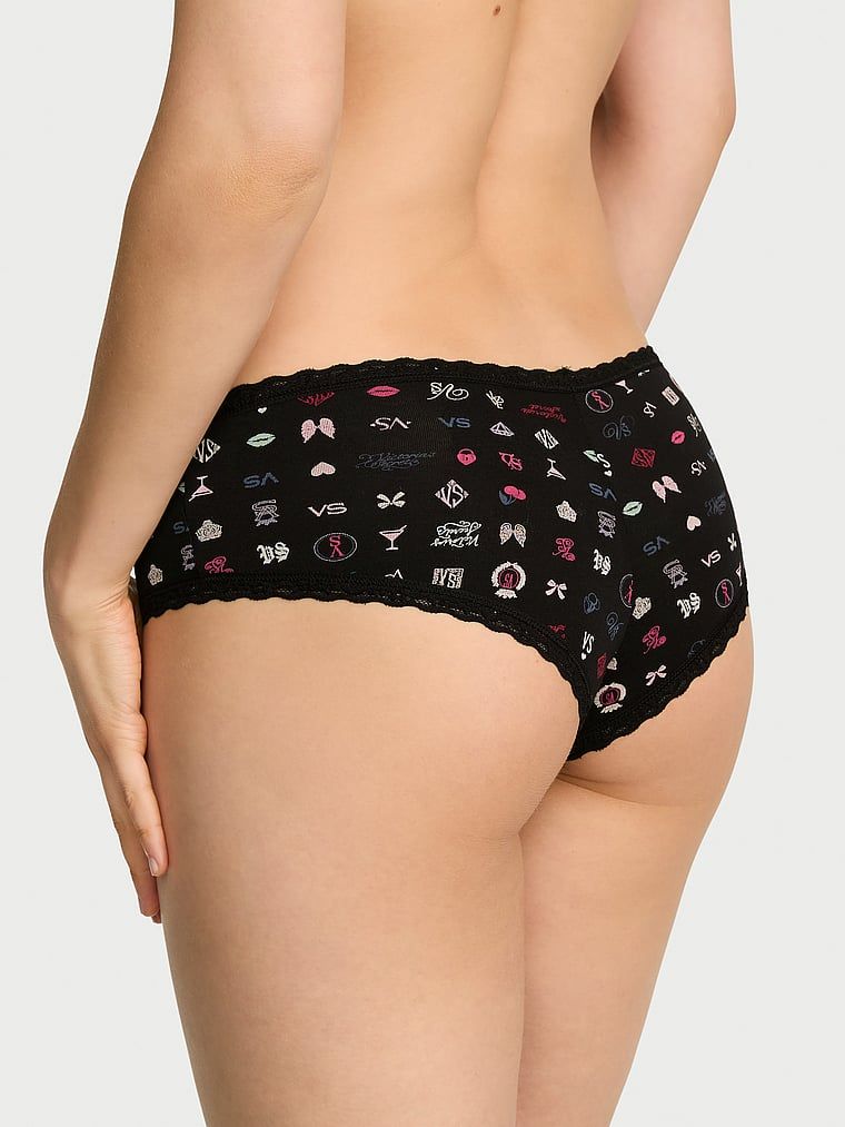 Chiloți din bumbac cu dantelă pe margini Lace-Waist Cheeky. Produsul are o culoare cu model și provine din colecția Lace Trim.