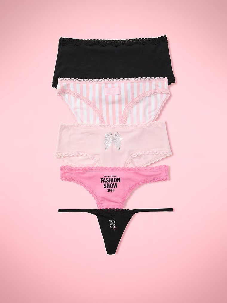 Victoria's Secret Set de 5perechi de chiloți din bumbac, cu margini din dantelă, în modele diferite VSFS '26