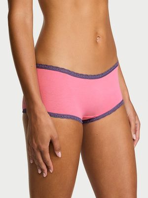 Lace Trim Chiloți Boyshort din bumbac, cu margini din dantelă