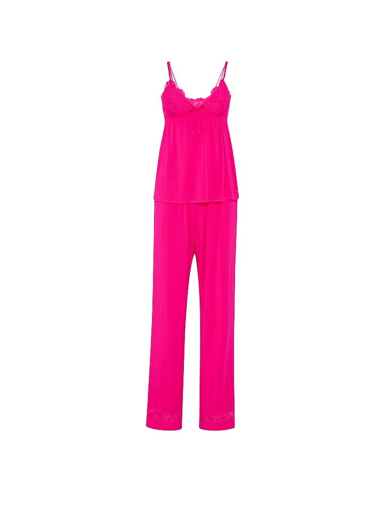 Pijamale modale - o bluză cu bretele și pantaloni lungi SoSoft. Produsul este roz și provine din colecția Victoria's Secret.