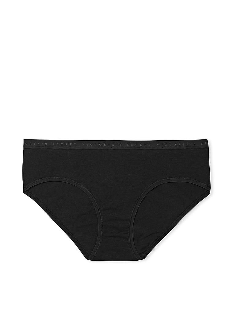 Chiloți Hiphugger din bumbac elastic. Produsul este negru și provine din colecția Victoria's Secret.