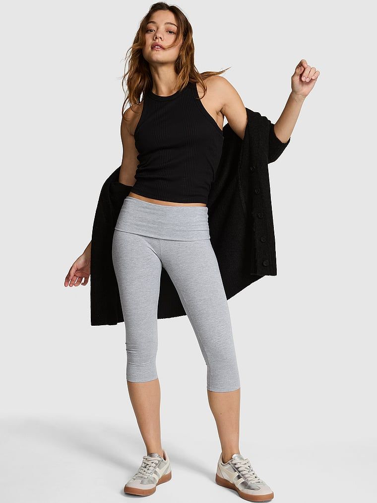 Colanți capri All-Day Cotton cu talie răsfrântă