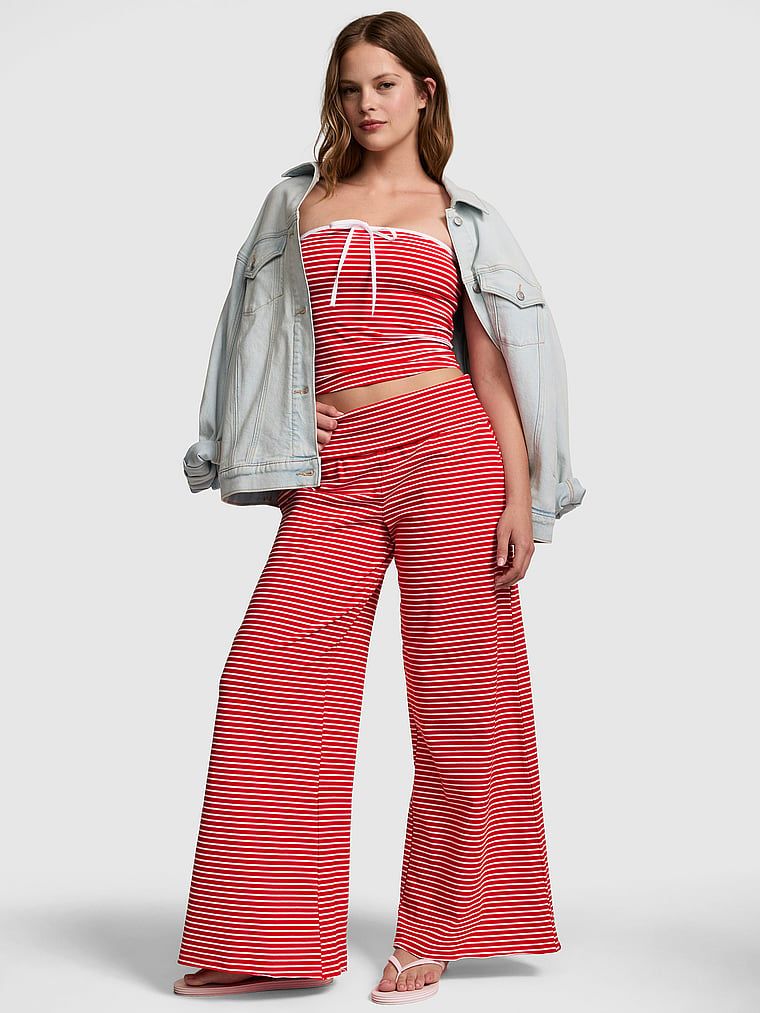 Pantaloni All-Day Cotton cu talie pliabilă și crac larg