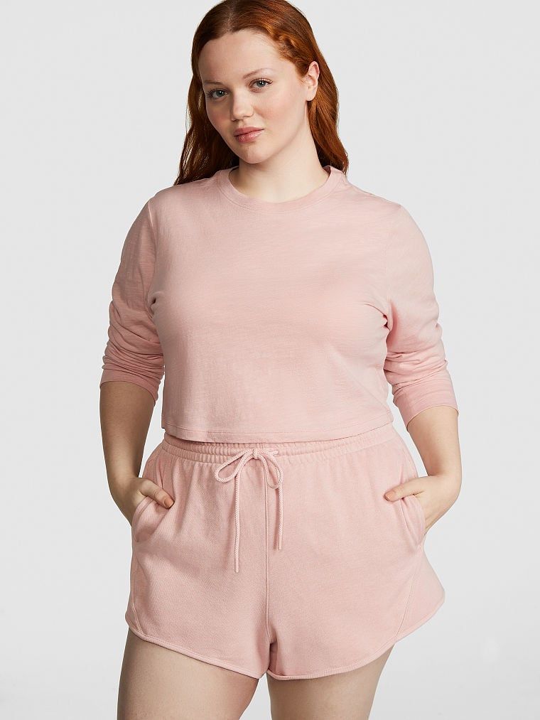 Șort din material Ivy Fleece, cu tiv curbat