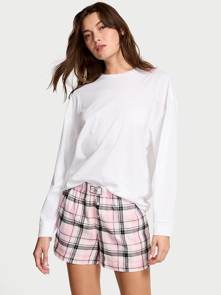 Victorias Secret Set Tee-jama din flanel cu mâneci lungi și șort