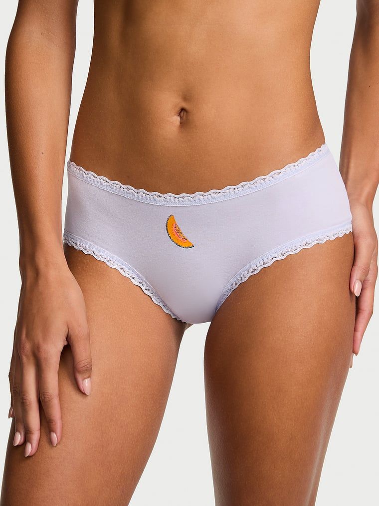 Chiloți de bumbac cu dantelă pe margini, dantelă-talie obraznică. Produsul este albastru și provine din colecția Lace Trim.