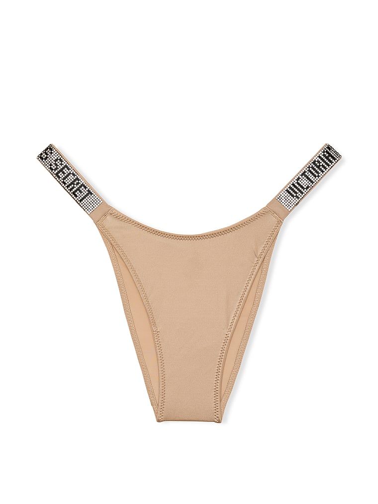 Chiloți brazilieni cu bretele strălucitoare Shine Strap brazilian. Produsul este bej și provine din colecția Very Sexy.