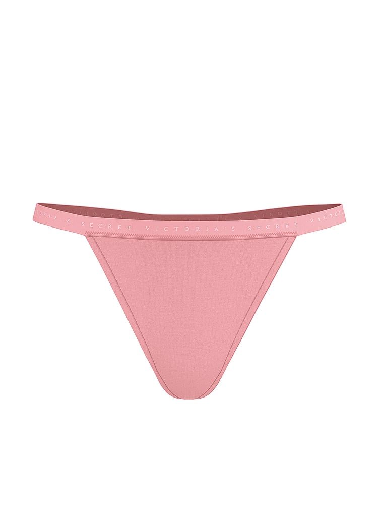 Tanga din bumbac elastic. Produsul este roz și provine din colecția Victoria's Secret.