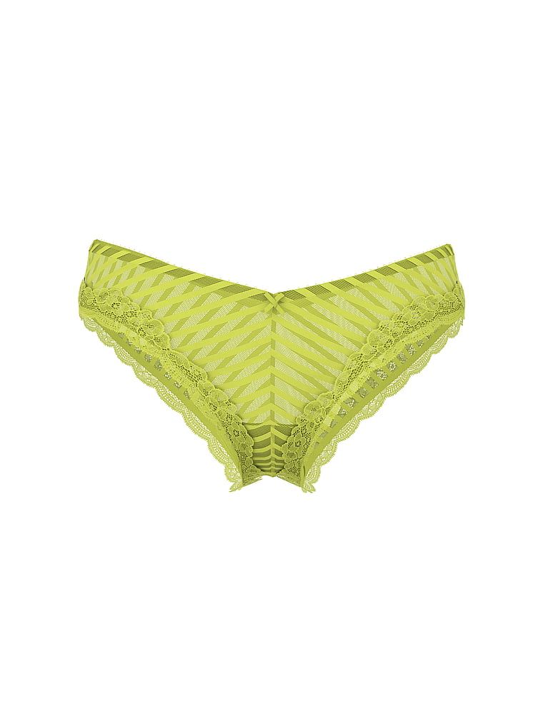 Chiloți cu dungi și picioare înalte, Tease Sheer Stripe Obraznic. Produsul este de culoare verde și provine din colecția Victoria's Secret.