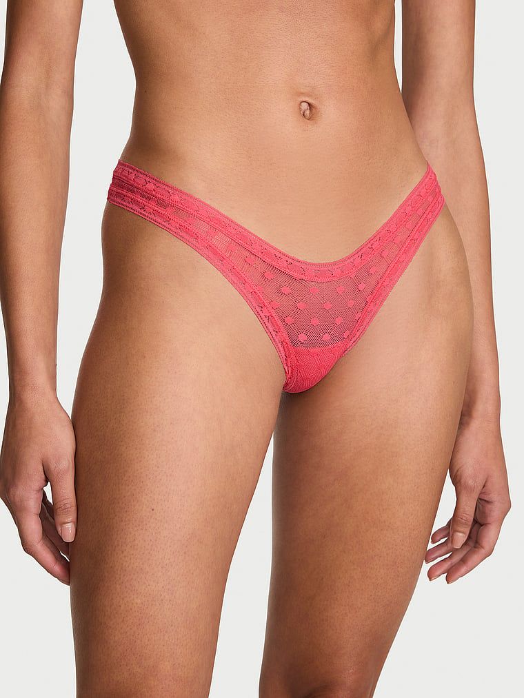 Lacie Chiloți Tanga ultra-mini, cu croială în formă de cupă, din dantelă, cu model geometric cu buline