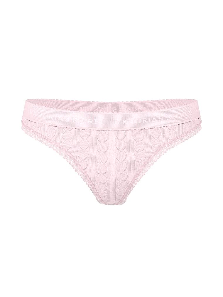 Tanga de bumbac cu inimi și logo-ul Heart Pointelle. Produsul este roz și provine din colecția Bumbac.
