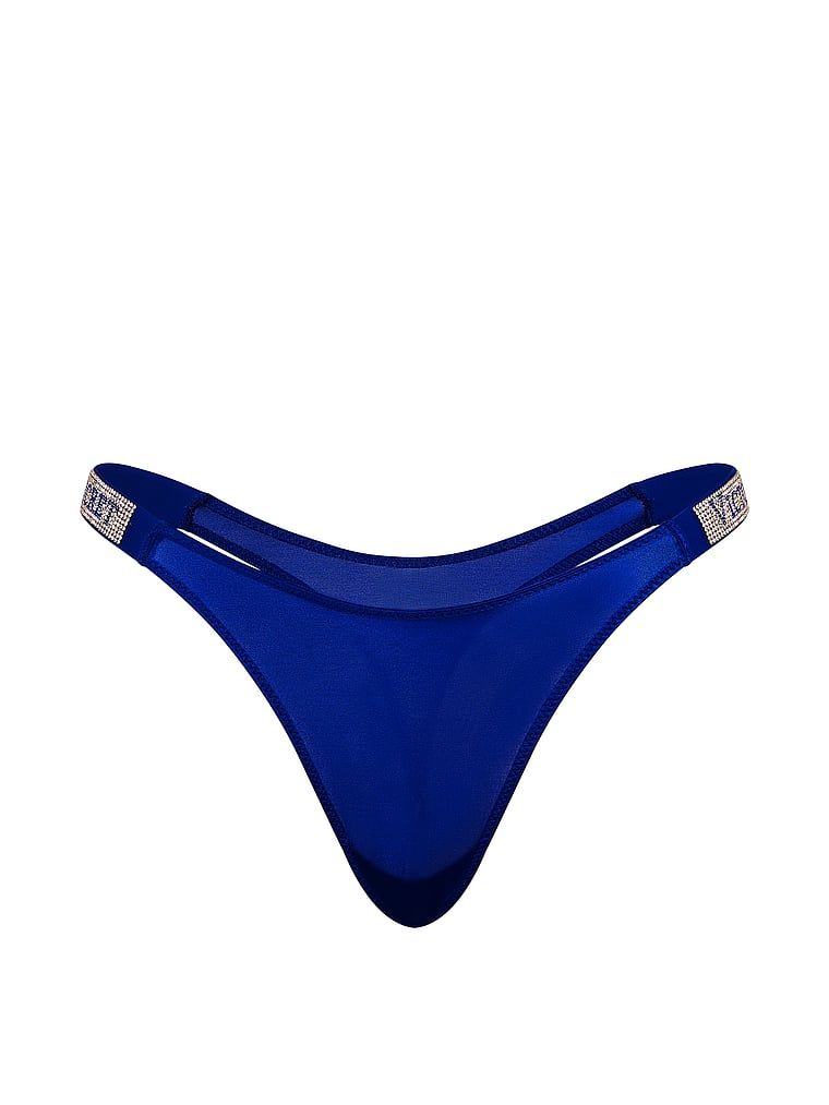 Tanga cu curele lucioase Shine Strap. Produsul este de culoare albastră și provine din colecția Very Sexy.