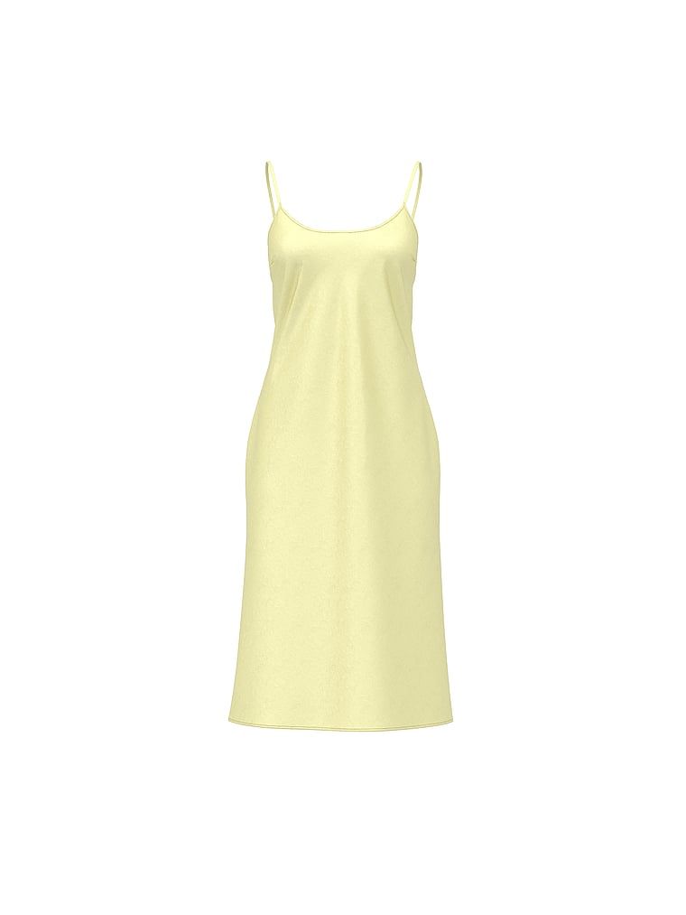 Rochie midi din satin. Produsul este galben și provine din colecția Victoria's Secret.