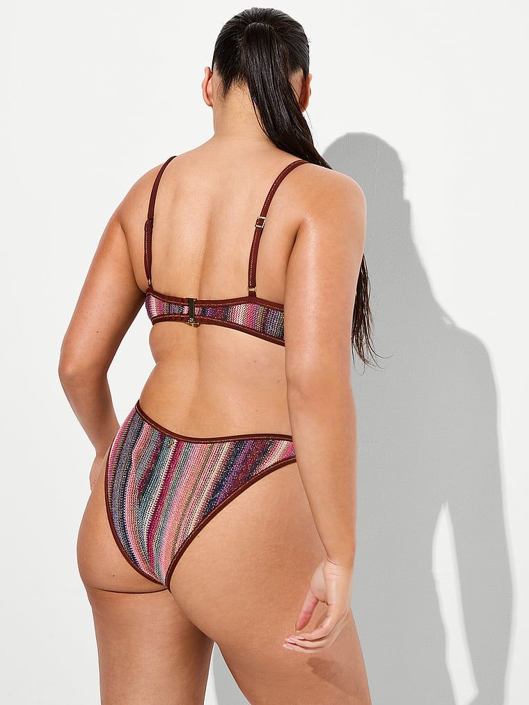 Victoria's Secret Swim Chiloți Brazilieni Bikini Shimmer din material tricotat, cu dungi