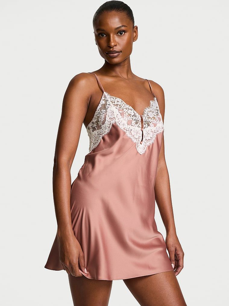 Dream Angels Rochie tip furou scurtă, din satin, cu margini din dantelă