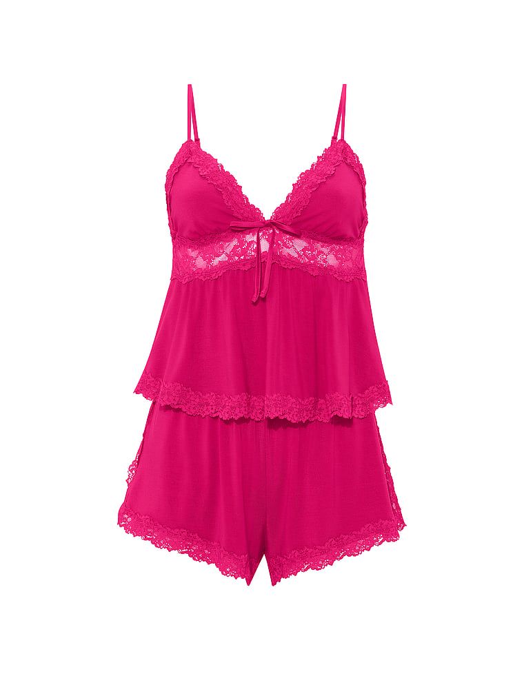 Set de dormit modal - top cu bretele și pantaloni scurți SoSoft. Produsul este roz și provine din colecția Victoria's Secret.