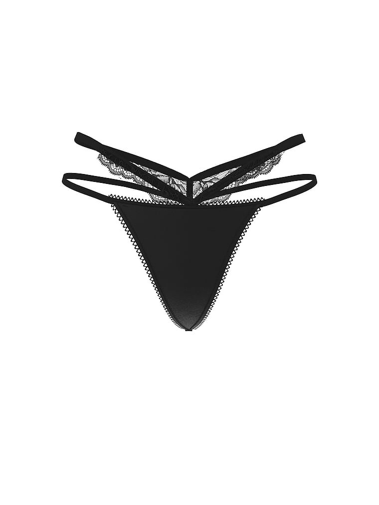 Tanga cu dantelă și decupaje pe laterale. Produsul este negru și provine din colecția Very Sexy.