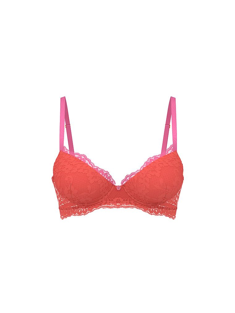 Sutien Demi din dantelă ușor căptușit. Produsul este portocaliu și provine din colecția Dream Angels.
