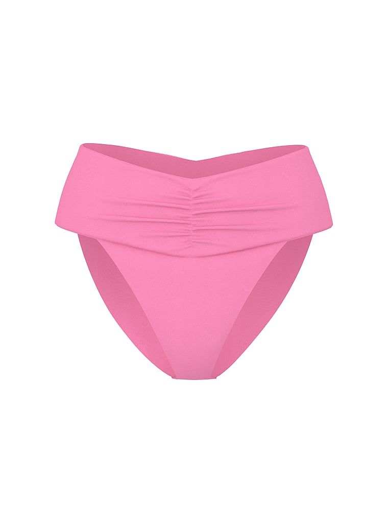 Pantalon de bikini cu talie înaltă, Essential Cinched. Produsul este roz și provine din colecția Victoria's Secret Swim.