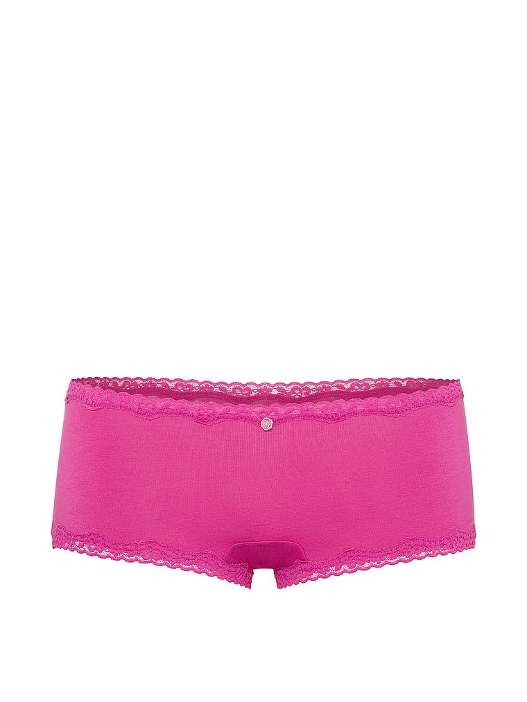 Pantaloni scurți de bumbac cu dantelă pe margini: Boyshort cu margini din dantelă. Produsul este roz și provine din colecția Lace Trim.