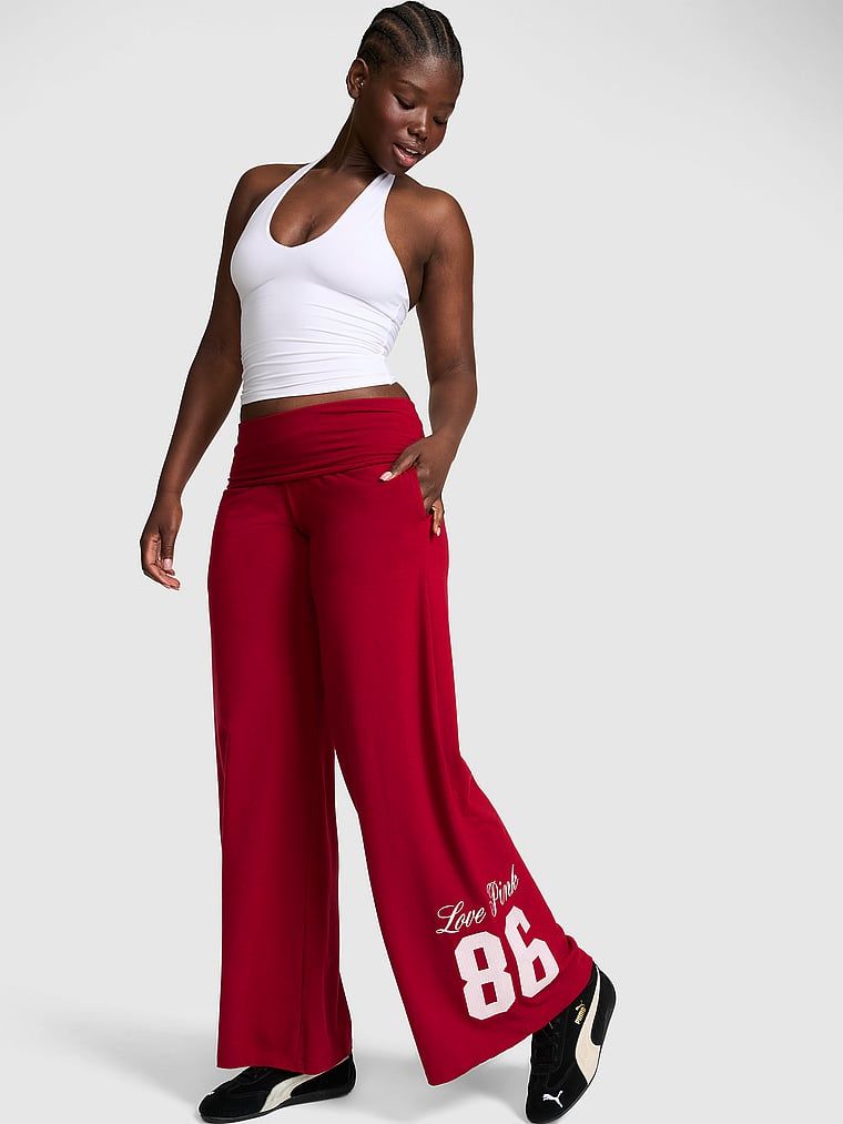 Pantaloni cu picior larg și talie pliabilă All-Day Cotton
