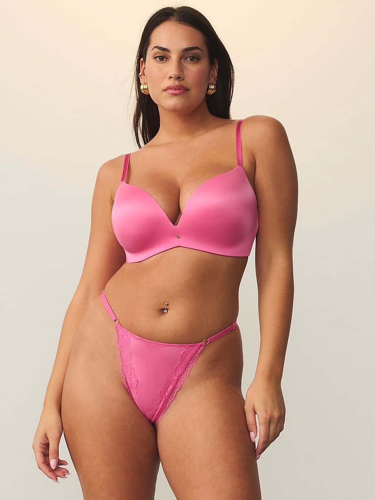 Tanga din dantelă cu curele reglabile Lace-Trim V-String. Produsul este roz și provine din colecția Very Sexy.