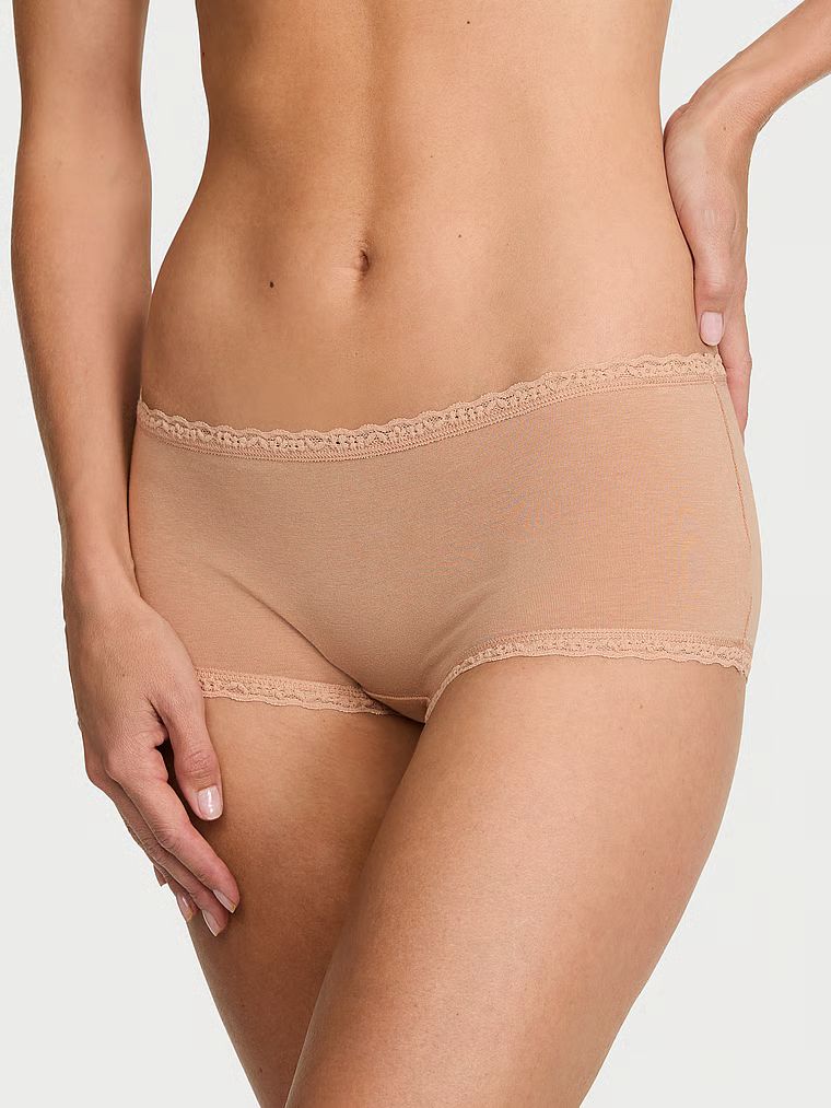 Lace Trim Chiloți Boyshort din bumbac, cu margini din dantelă