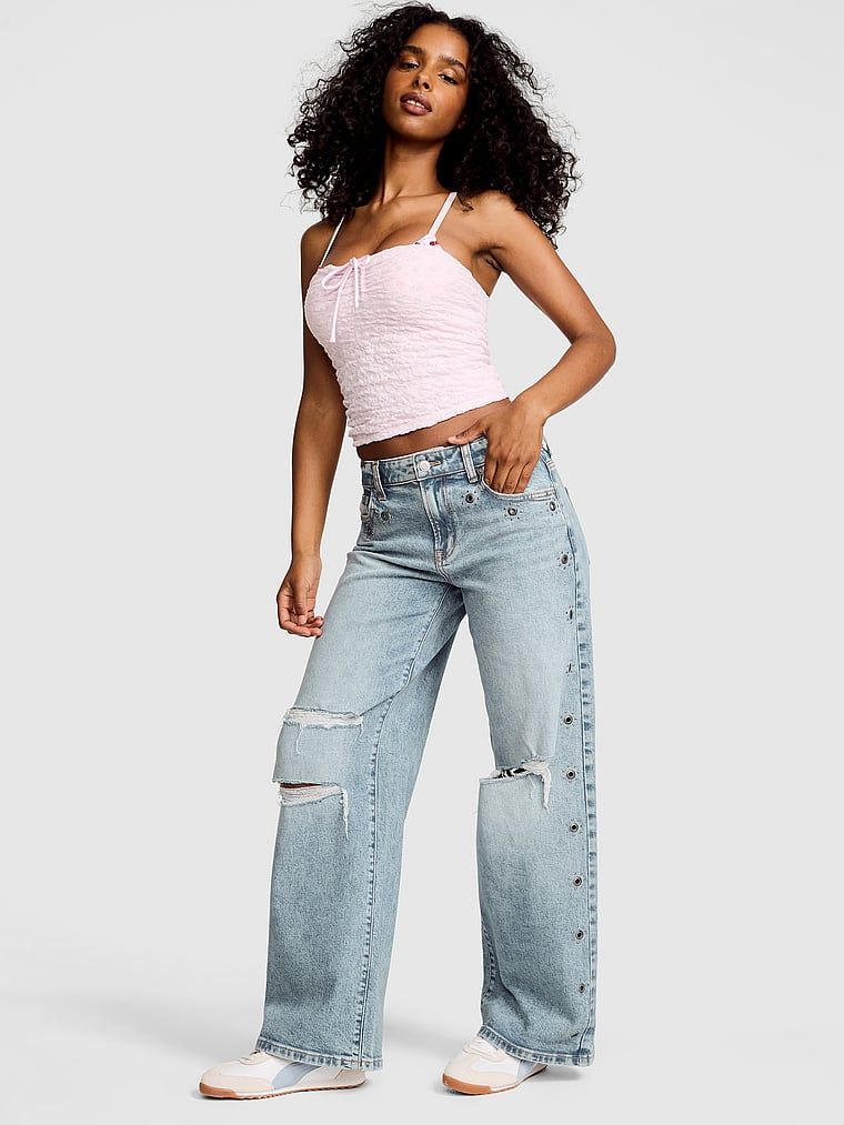 Blugi baggy cu croi larg și talie medie Denim by PINK