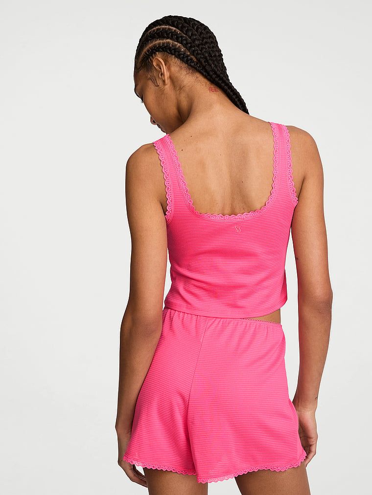 Set de dormit din bumbac - top și pantaloni scurți Shadow Stripe. Produsul este roz și provine din colecția Victoria's Secret.