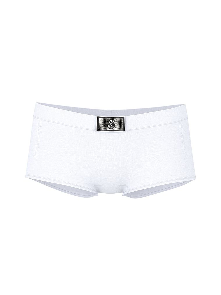 Pantaloni scurți din bumbac cu sigla Shine Patch strălucitor. Produsul este de culoare albă și provine din colecția Cottumbac.