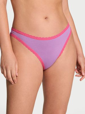 Lace Trim Chiloți Tanga din bumbac cu betelie din dantelă