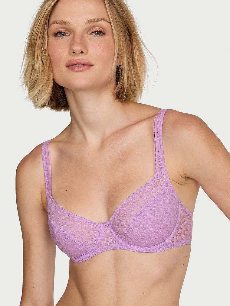 Lacie Sutien Balconette fără căptușeală, din dantelă cu model geometric cu buline