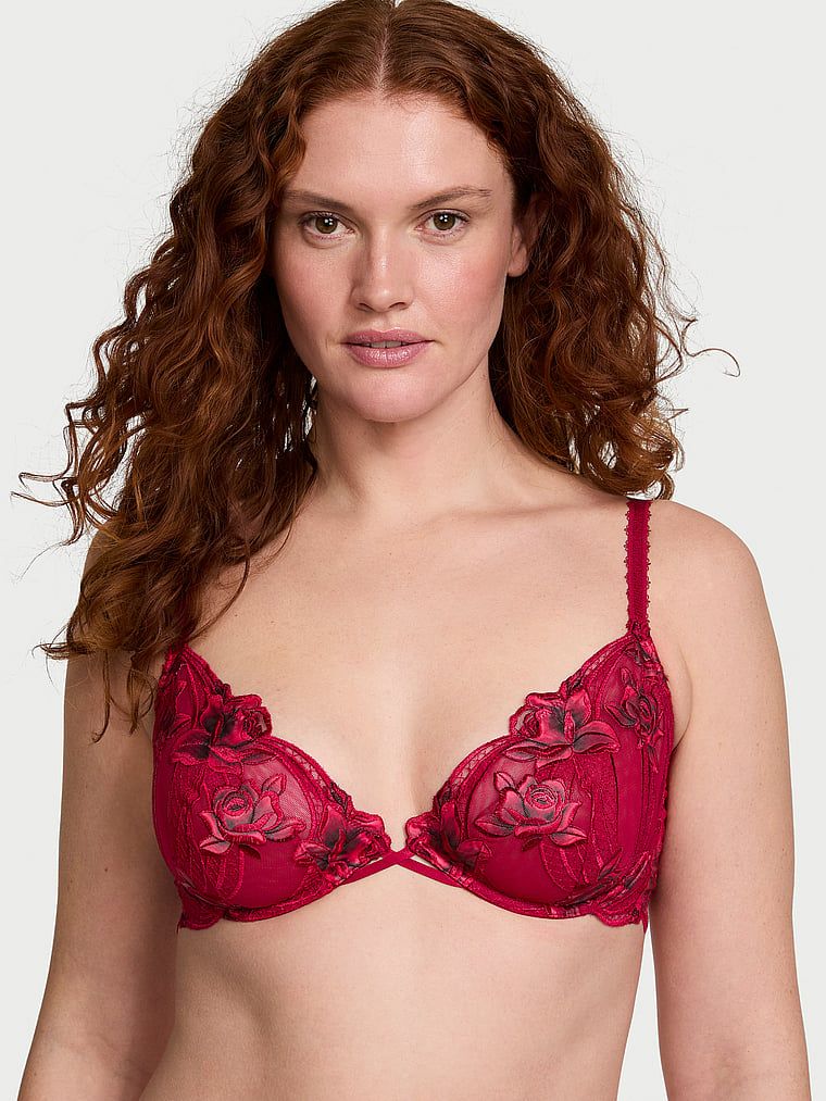 Very Sexy Sutien Demi Red Rose, cu decolteu adânc, fără căptușeală