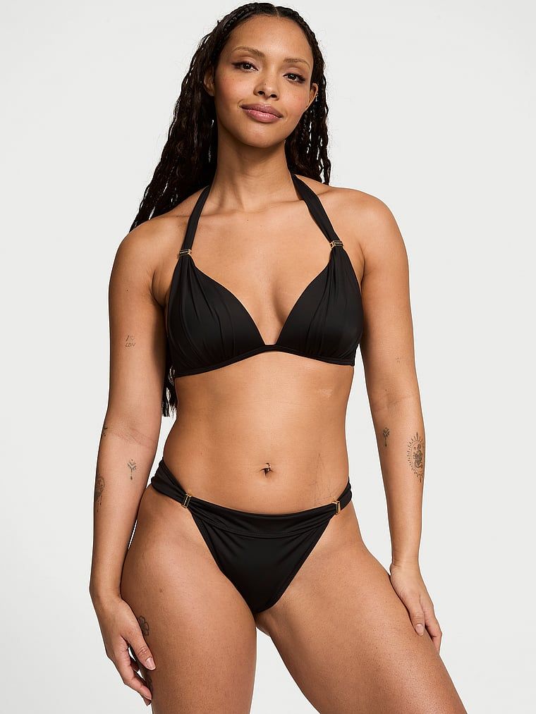Partea de jos esențială a bikinilor Harlow. Produsul este negru și provine din colecția Victoria's Secret Swim.