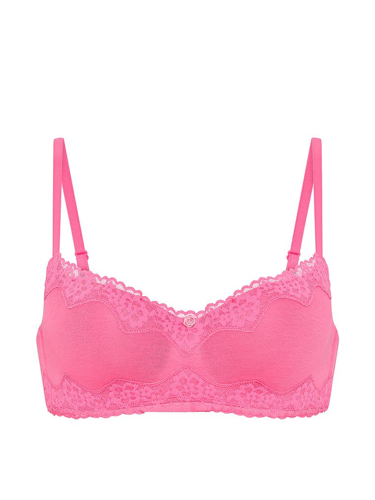 Sutien din bumbac ușor căptușit, Lace-Trim. Produsul este roz și provine din colecția de tricouri.