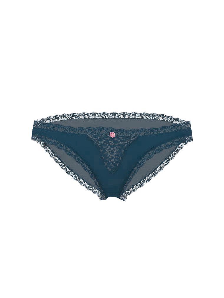 Chiloți din dantelă pe marginile bikinilor cu dantelă. Produsul este de culoare albastră și provine din colecția Dream Angels.